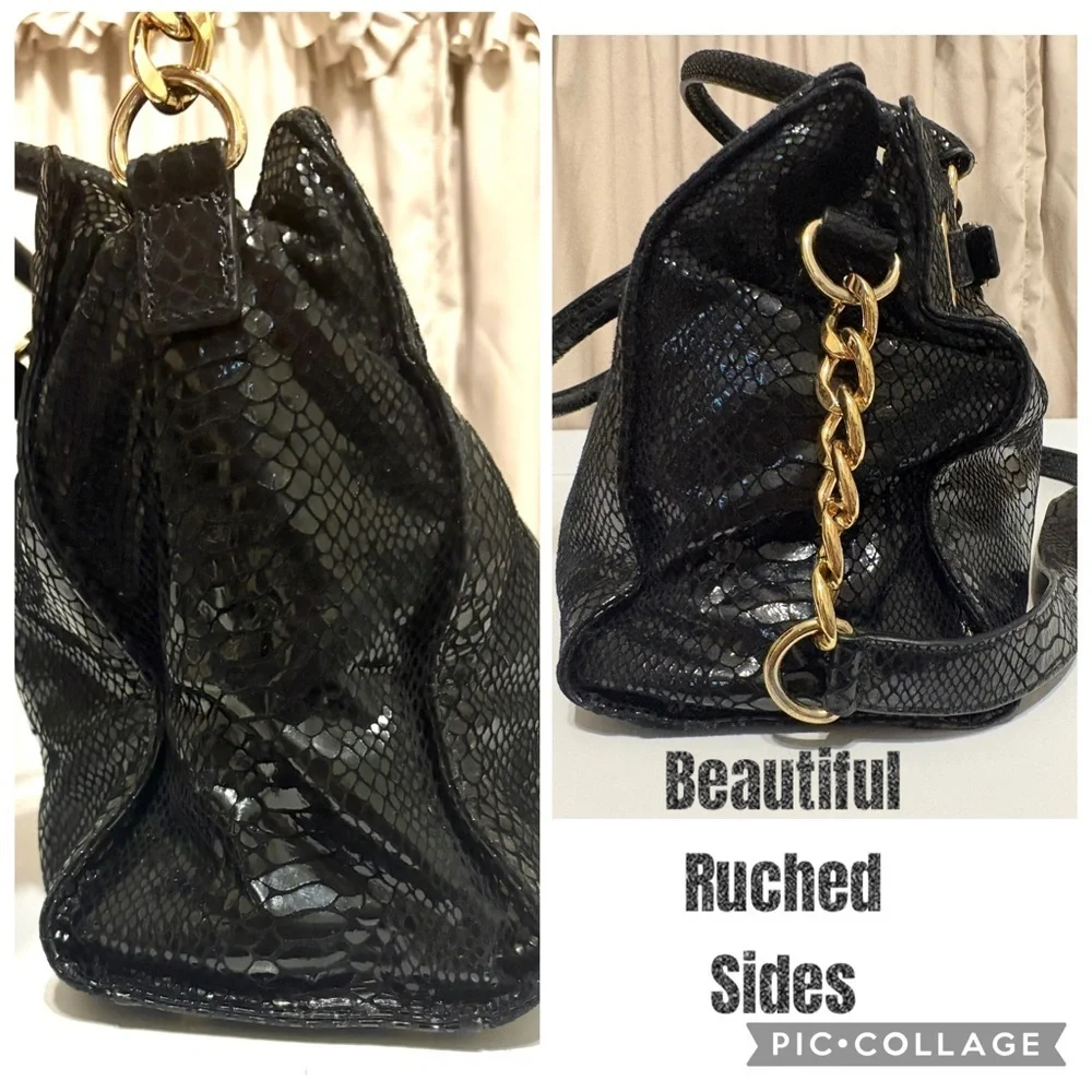 MICHAEL Michael Kors Black Phyton Effect Leather East West Hamilton EX COND